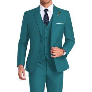 Men's Notched Lapel  Green Groomsmen Slim Fit 3 Pieces Suit for Wedding